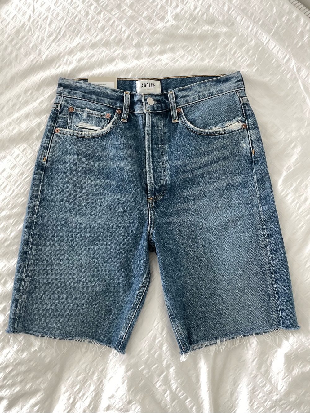 NEW AGOLDE 90's Mid Rise Loose Fit Long Jean Shorts 27 Baggy Jorts - Picture 2 of 12